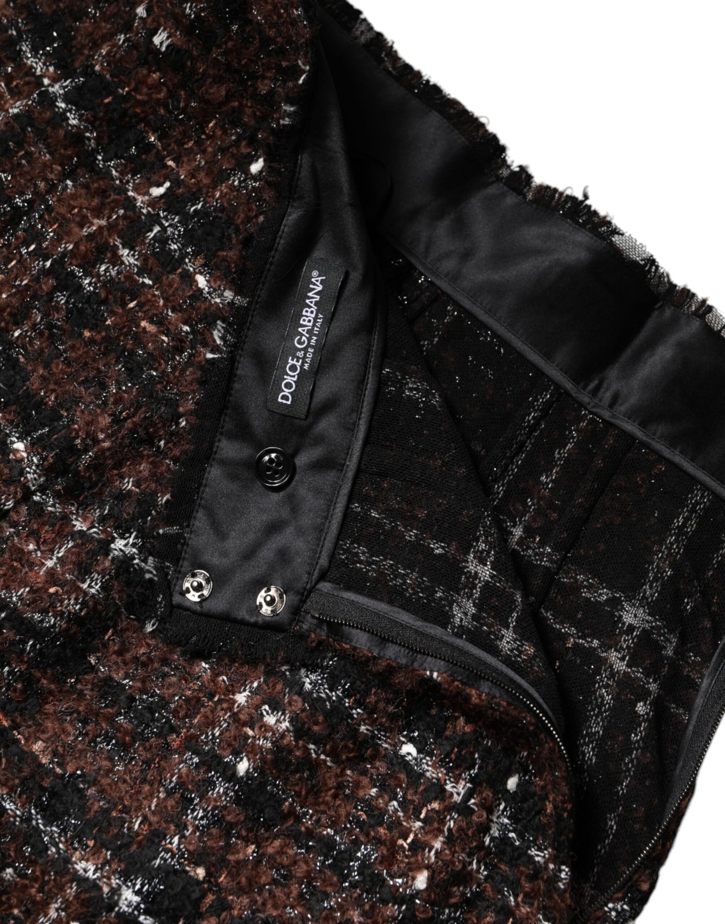 Dolce & Gabbana Flerfarvet Højtaljet Tartan Tweed Blyantnederdel