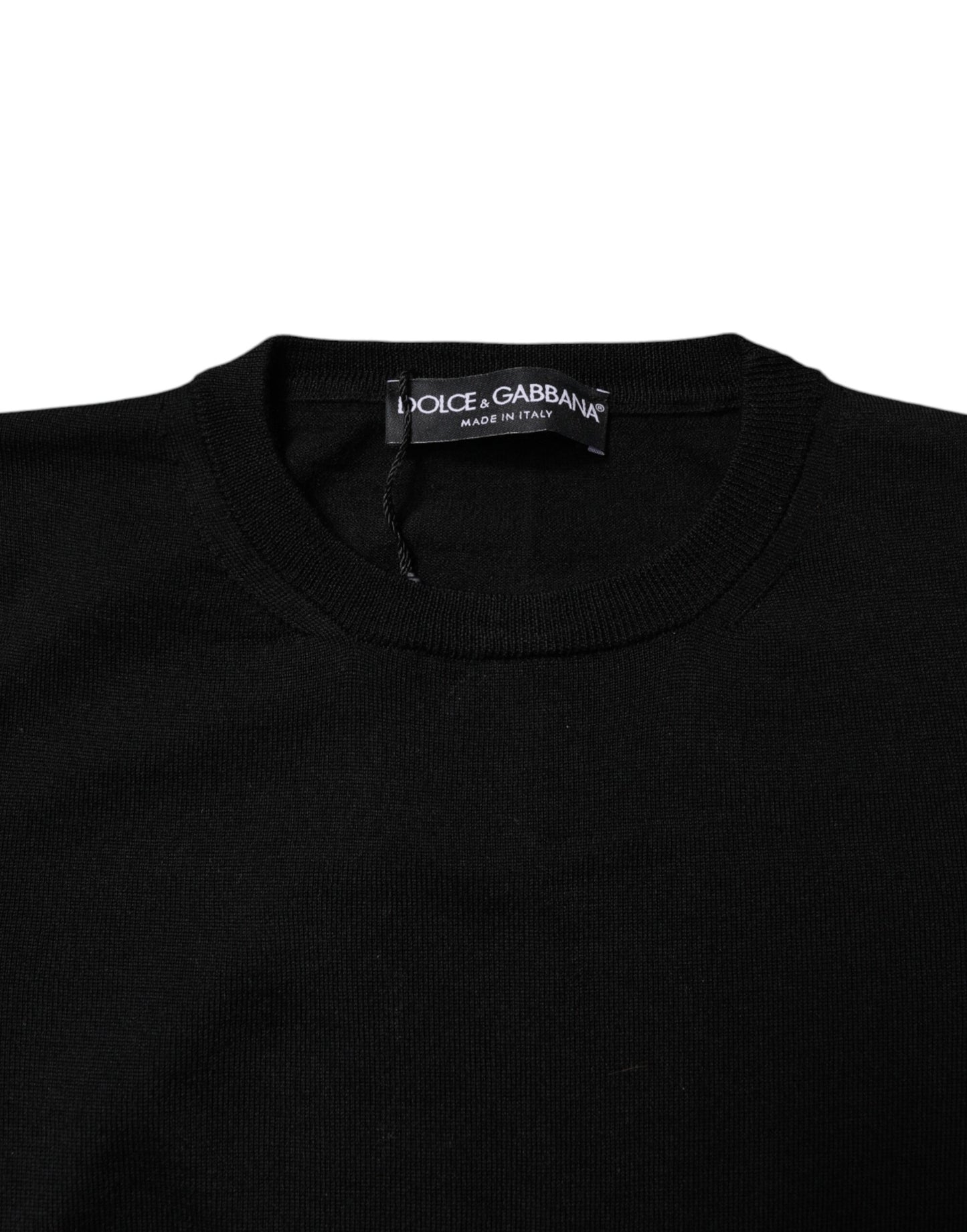 Dolce & Gabbana Sort Uldstrikpullover med Rund Hals