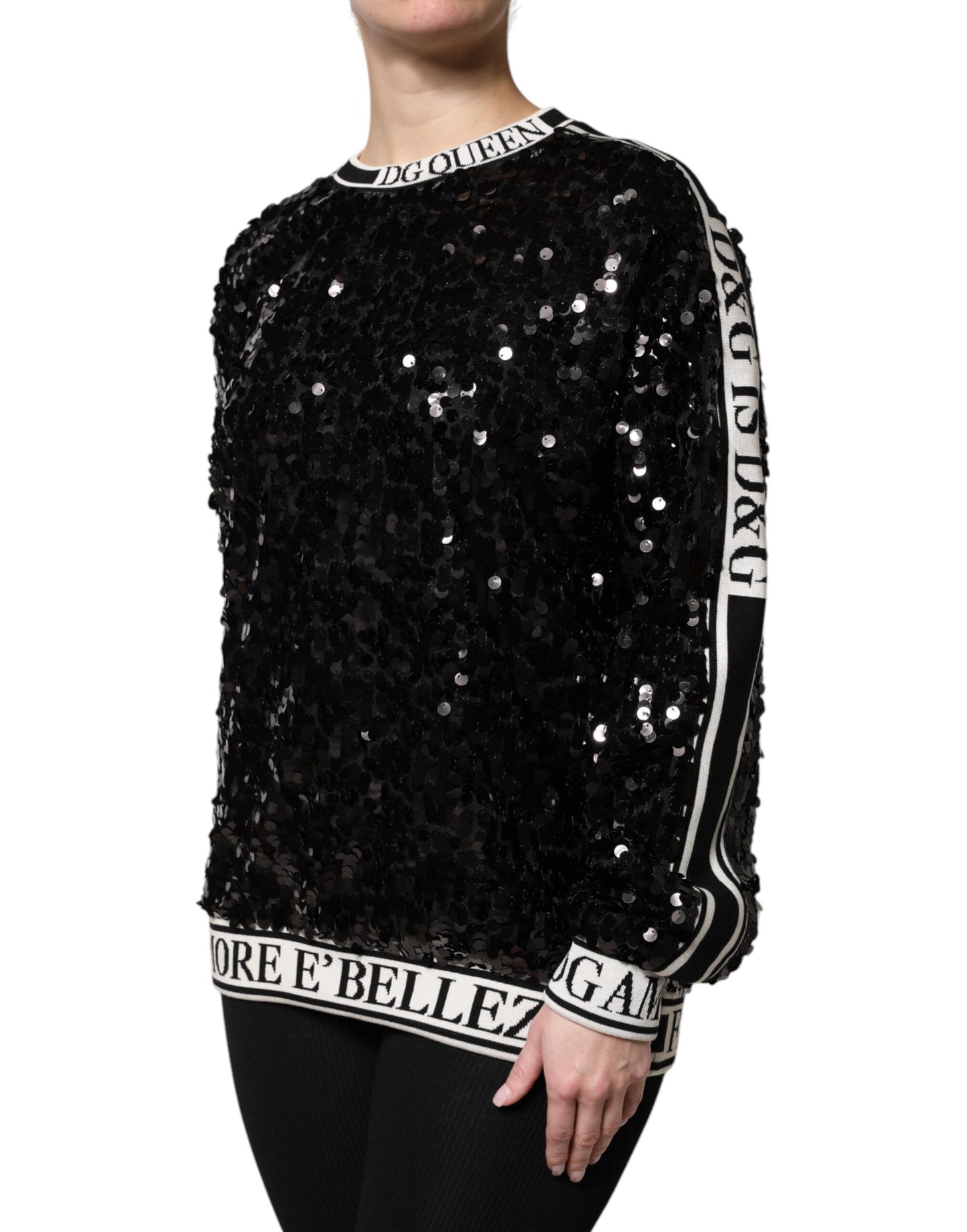 Dolce & Gabbana Sort DG Queen Paillet Pullover Sweater
