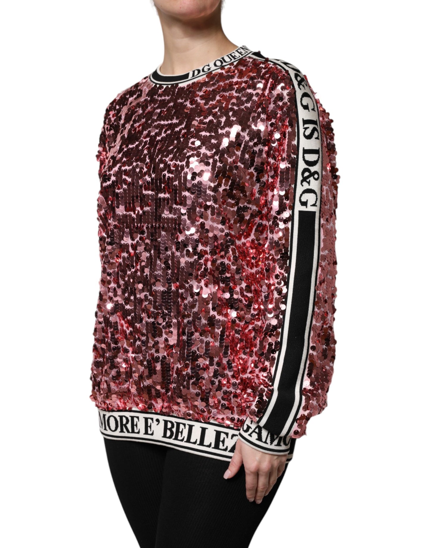 Dolce & Gabbana Pink DG Queen Paillet Pullover Sweater