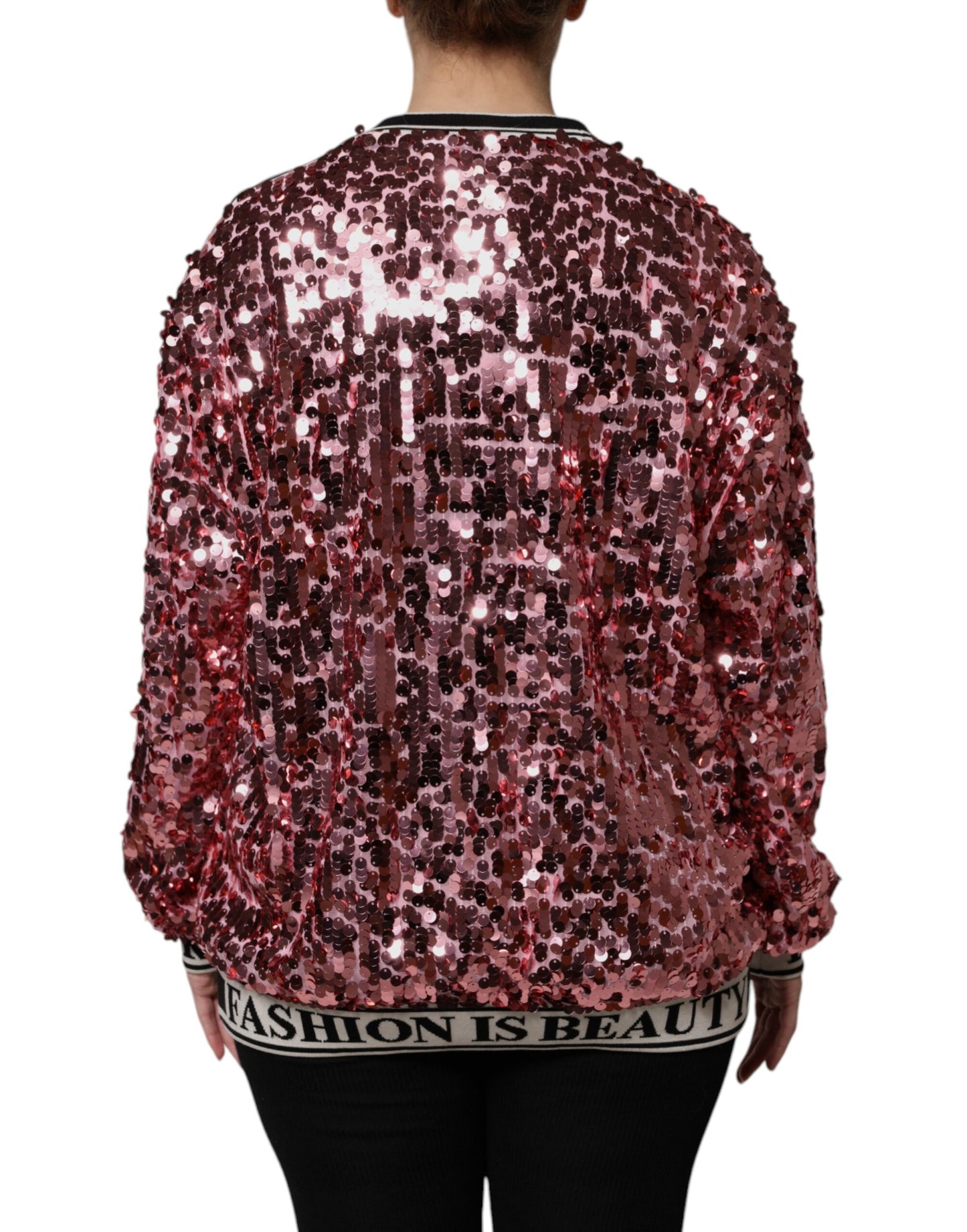 Dolce & Gabbana Pink DG Queen Paillet Pullover Sweater