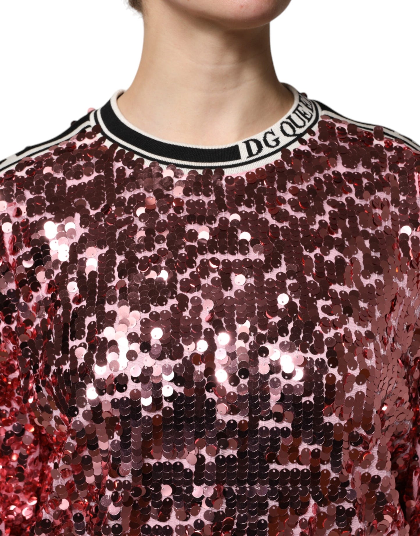 Dolce & Gabbana Pink DG Queen Paillet Pullover Sweater