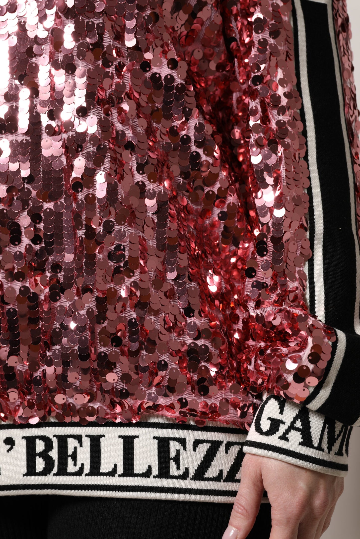 Dolce & Gabbana Pink DG Queen Paillet Pullover Sweater