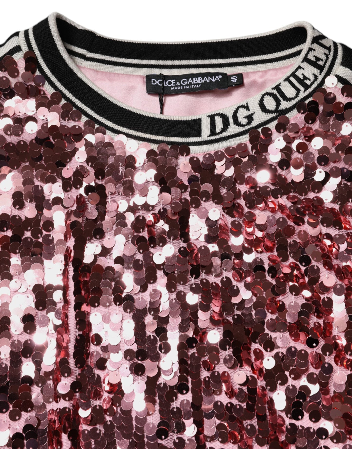 Dolce & Gabbana Pink DG Queen Paillet Pullover Sweater