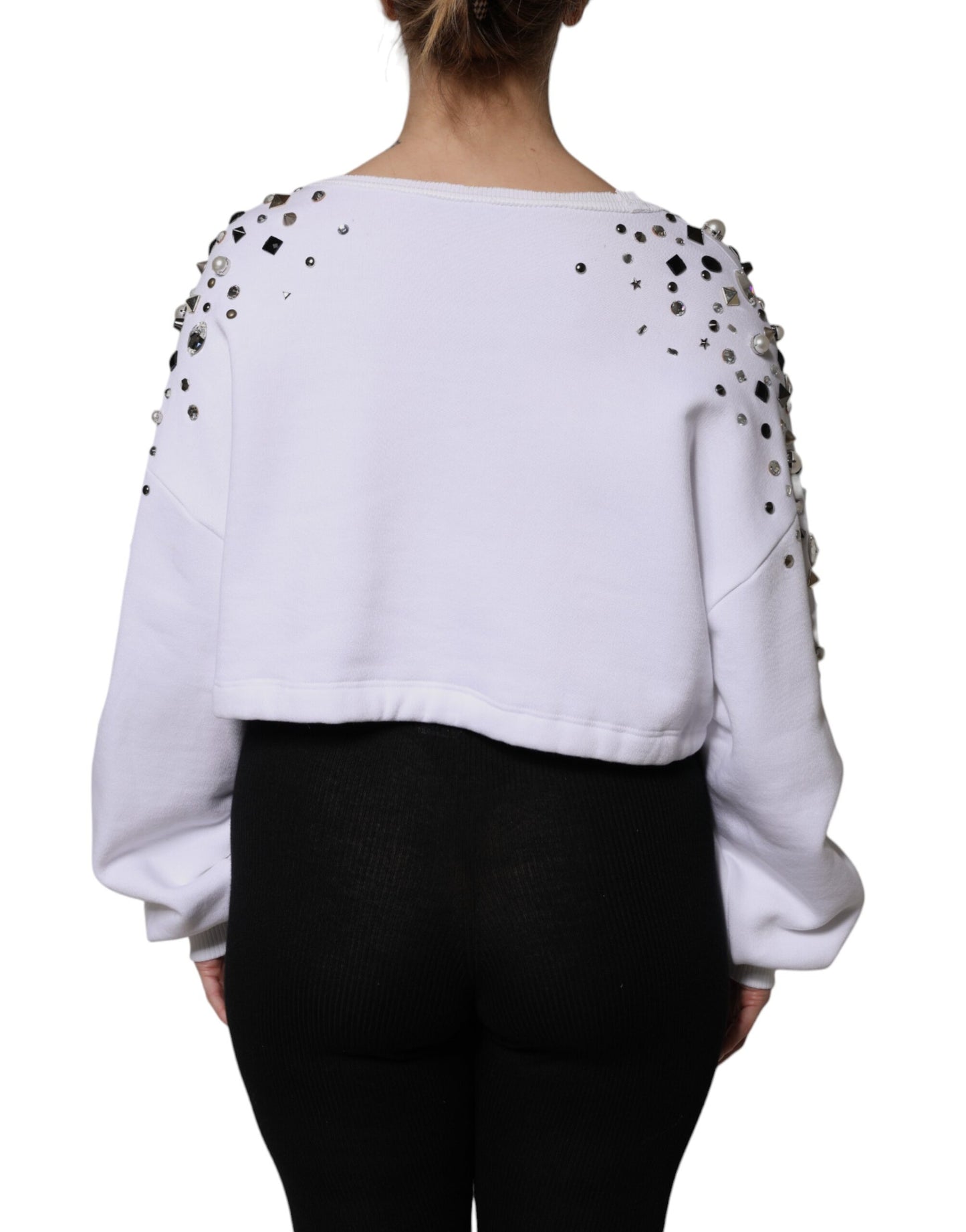 Dolce & Gabbana Hvid Udsmykket Langærmet Cropped Sweater