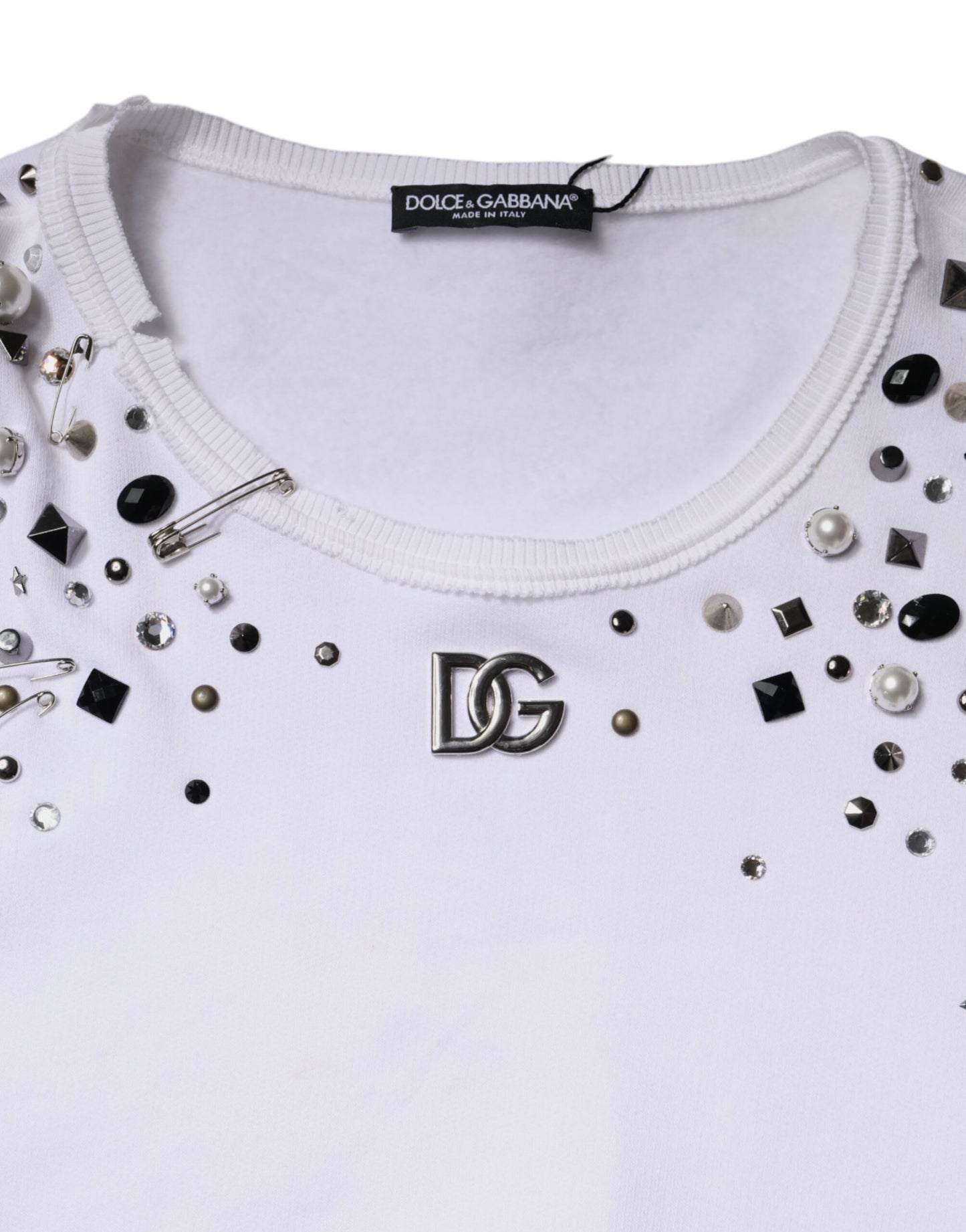 Dolce & Gabbana Hvid Udsmykket Langærmet Cropped Sweater