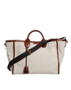 Dolce & Gabbana Beige Brown Cotton Leather Duffle Shoulder Bag
