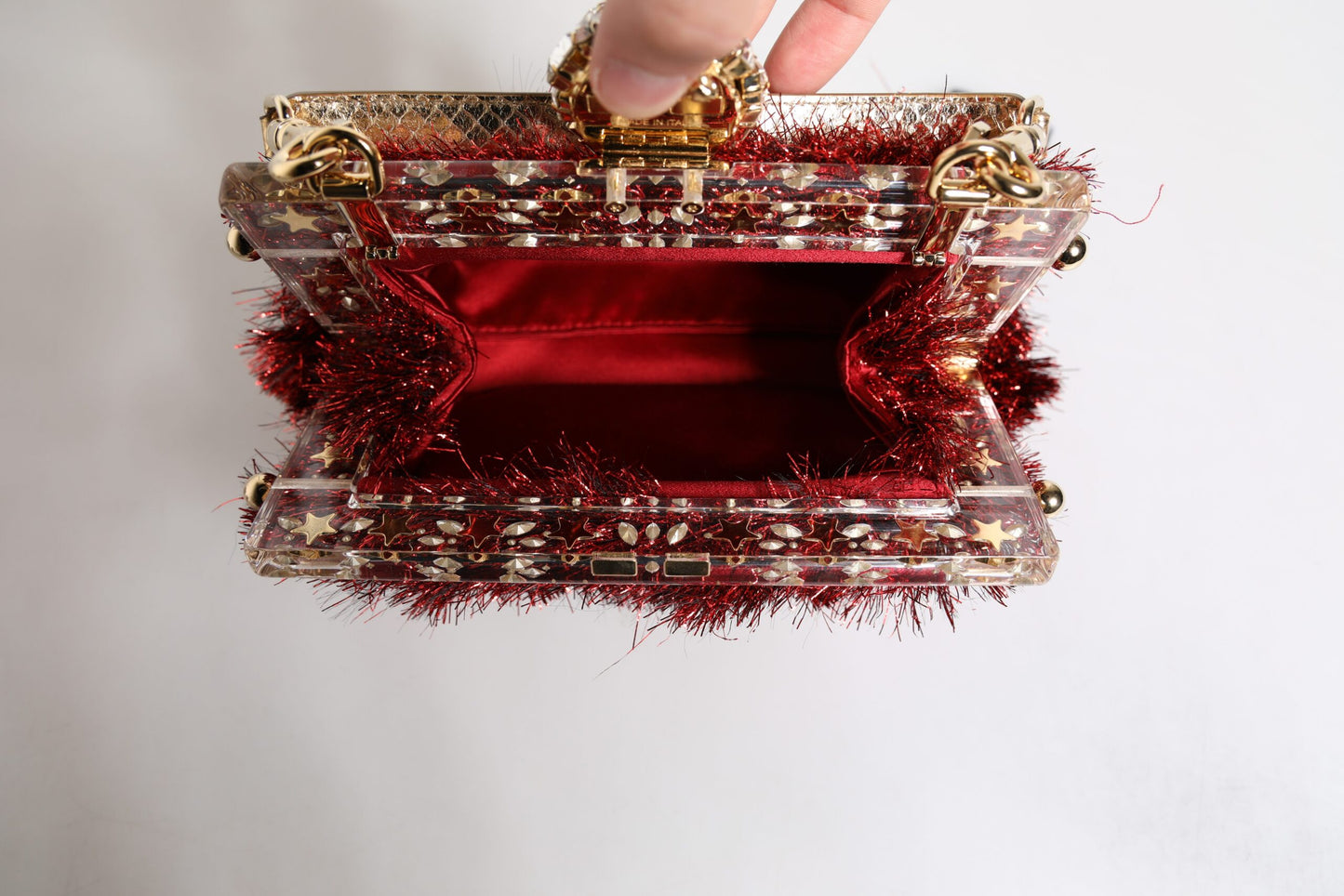 Dolce & Gabbana Rødguldkæde VANDA Aftenclutch med Glitterkrystaller