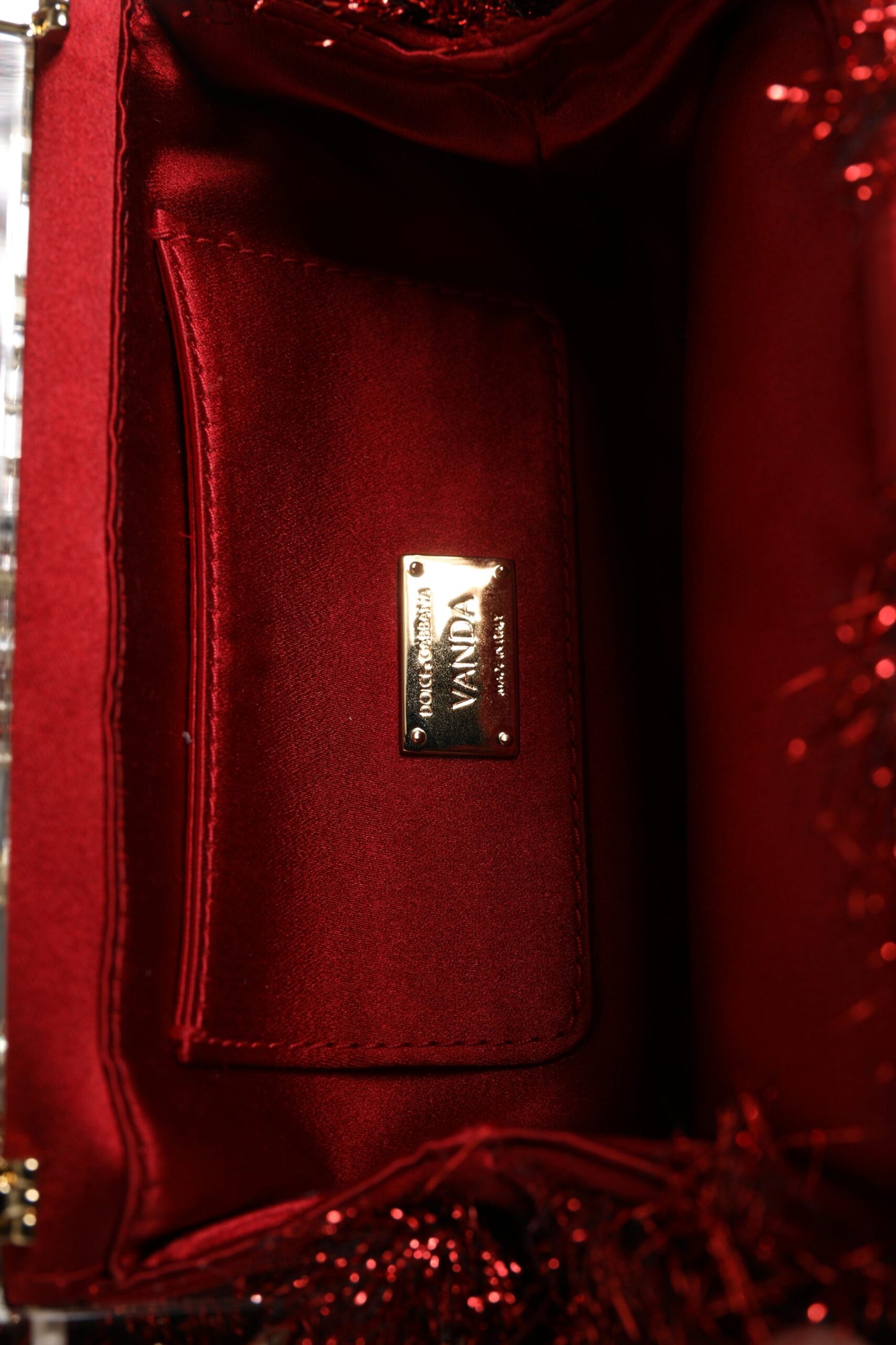 Dolce & Gabbana Rødguldkæde VANDA Aftenclutch med Glitterkrystaller