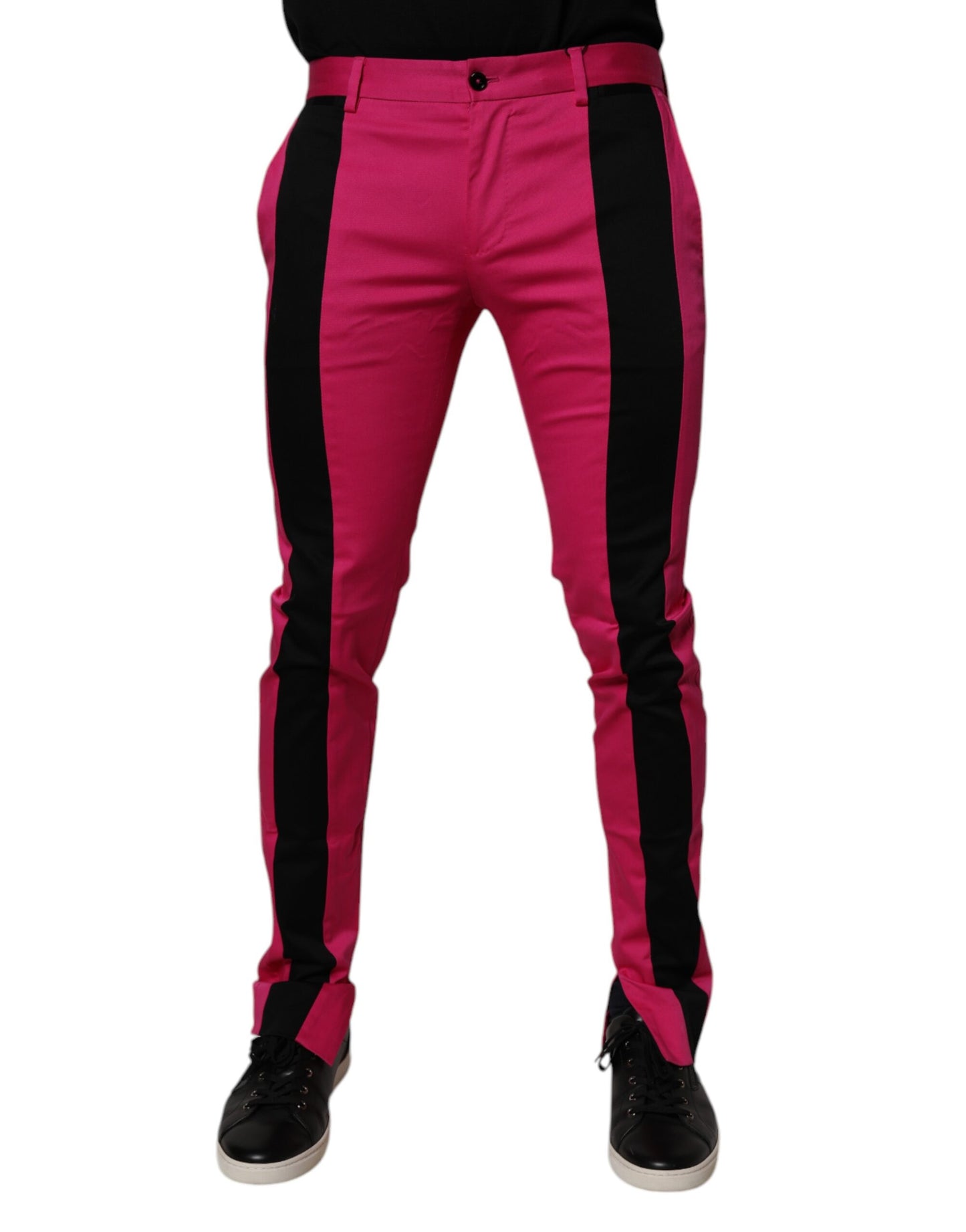 Dolce & Gabbana Pink Black Stripe Slim Fit Herrebukser
