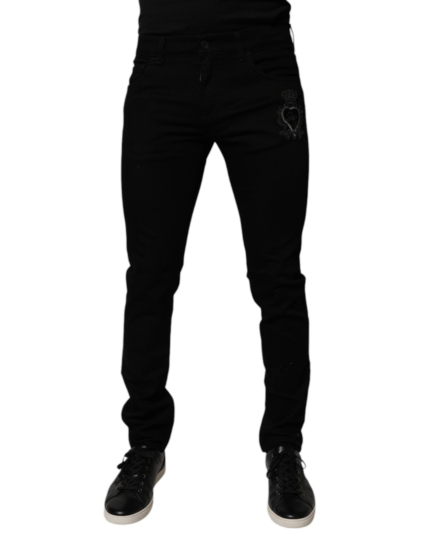 Dolce & Gabbana Sorte Sacred Heart Bomulds Skinny Denim Jeans
