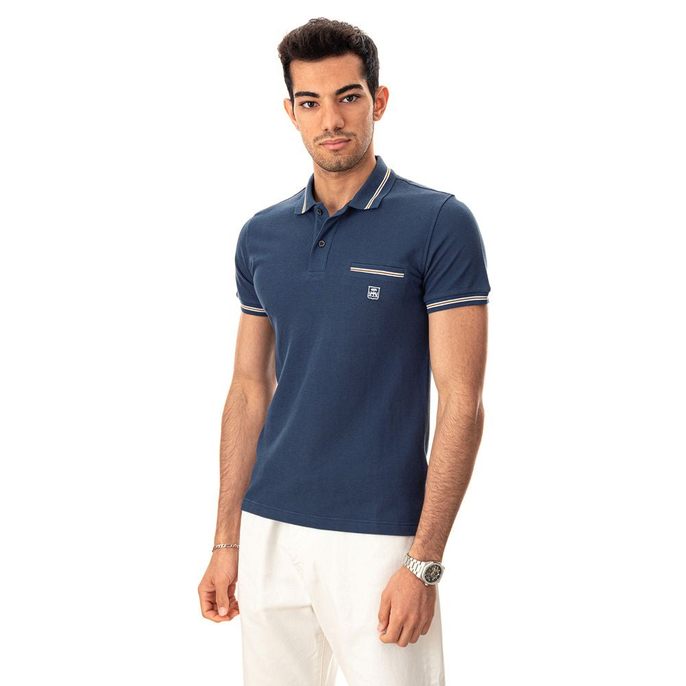 Corneliani elegant blå italiensk bomuldspoloshirt