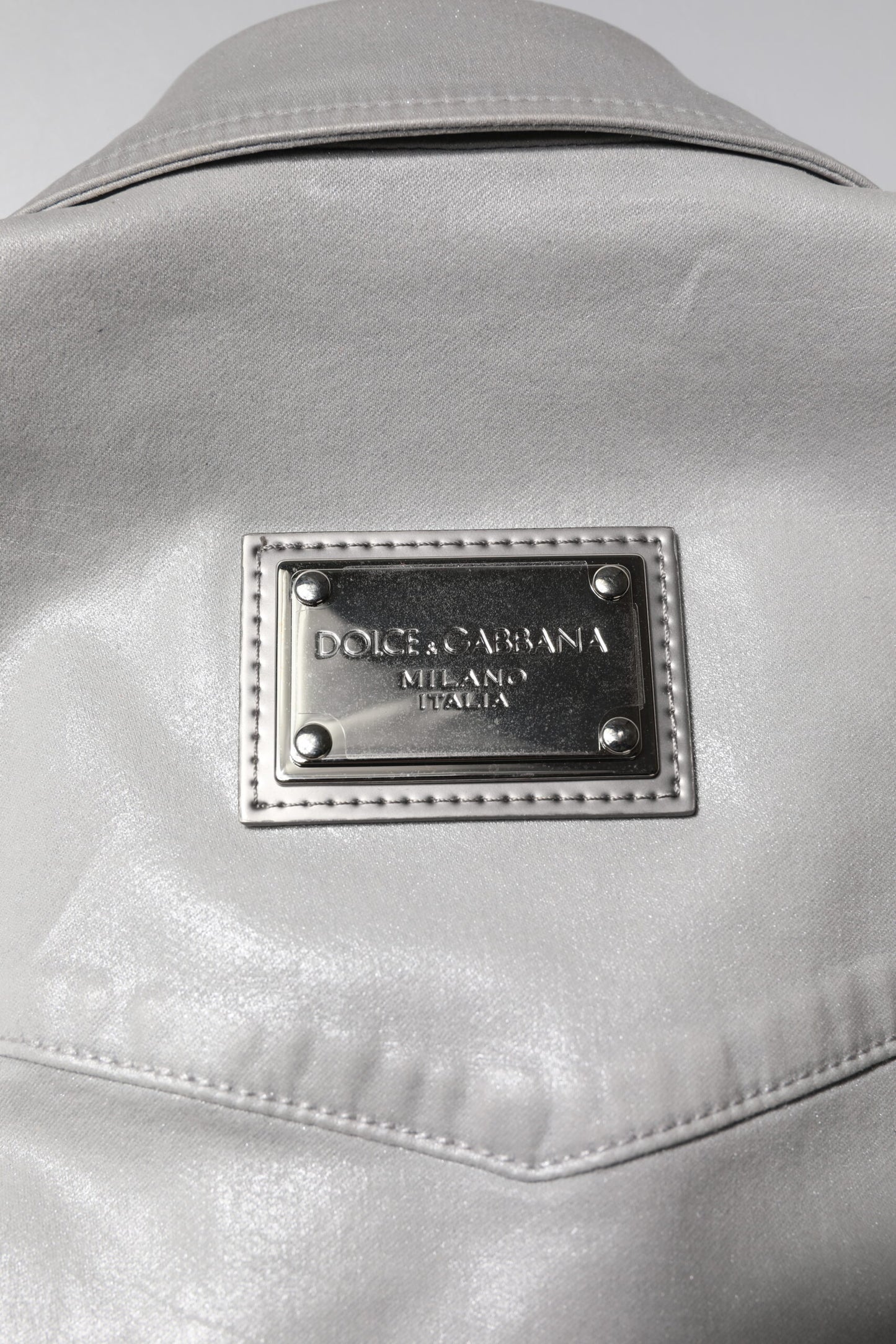 Dolce & Gabbana Metallic Grå Bomuldsskjorte Med Knapper