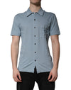 Dolce & Gabbana Blå Bomuld Button Down Casual Herre Poloshirt