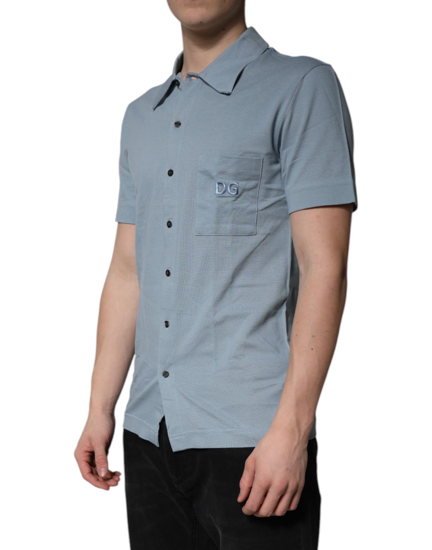 Dolce & Gabbana Blå Bomuld Button Down Casual Herre Poloshirt