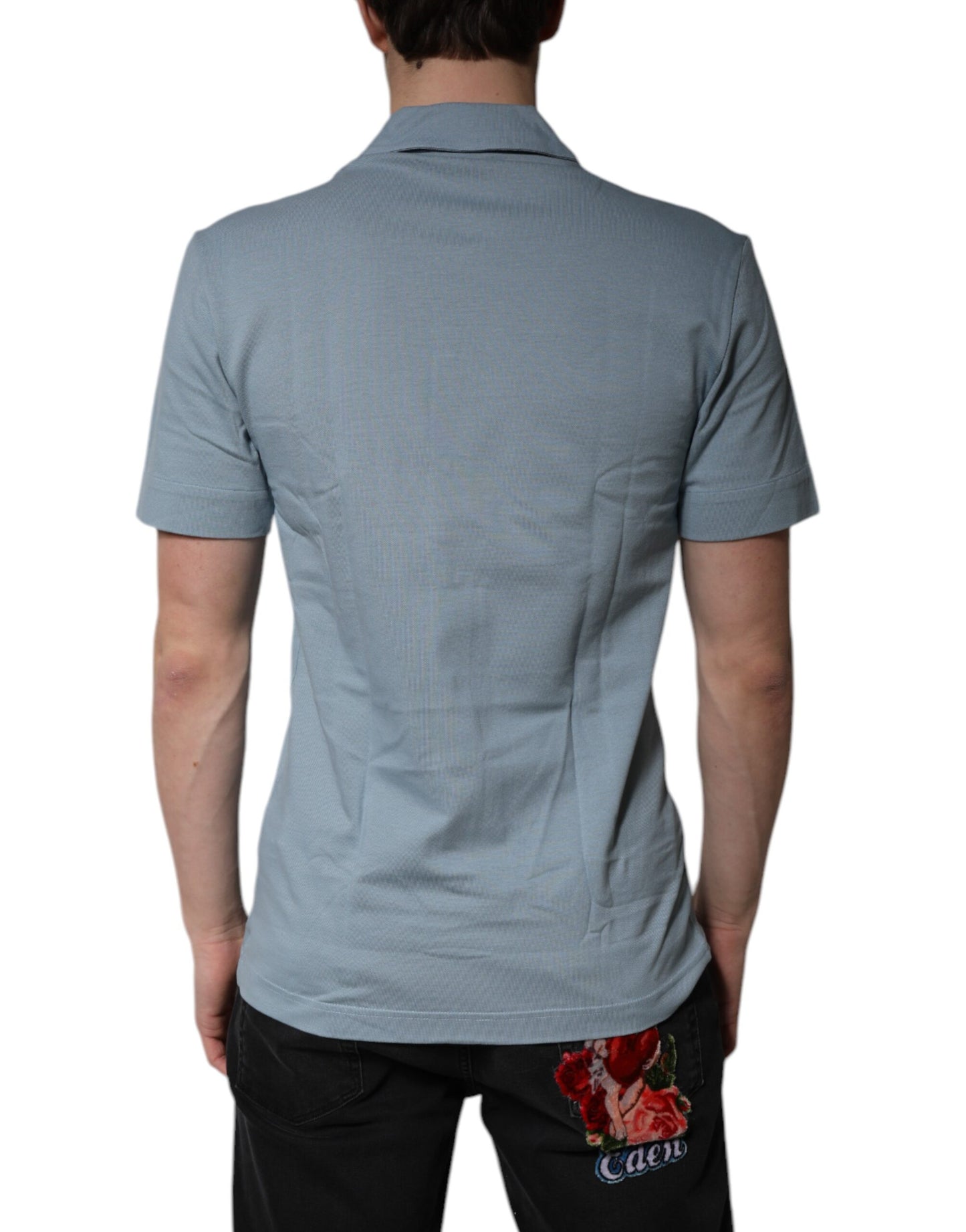 Dolce & Gabbana Blå Bomuld Button Down Casual Herre Poloshirt