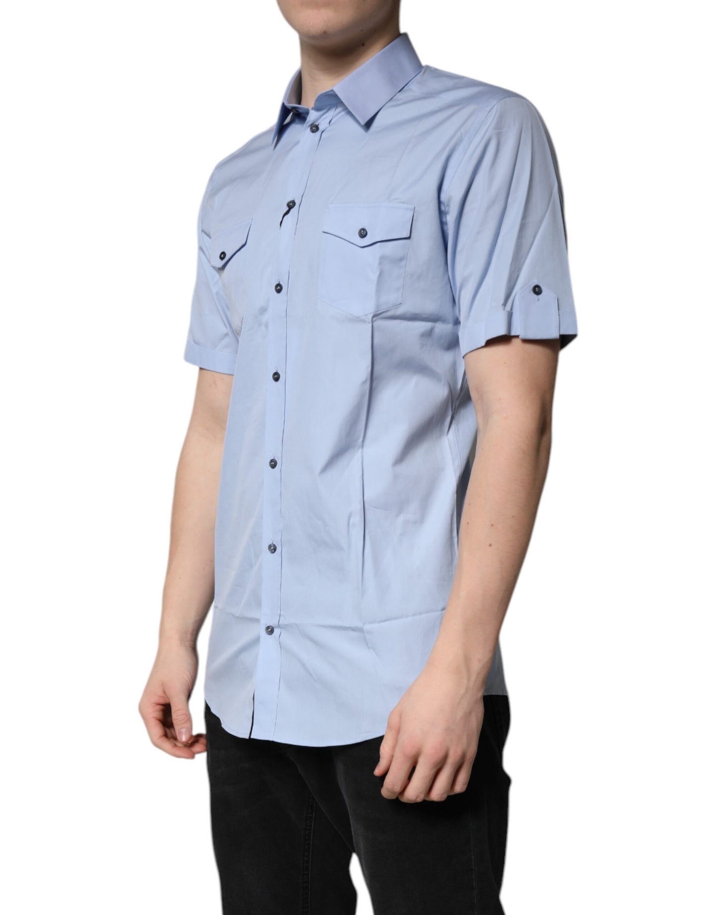 Dolce & Gabbana Blå Bomuld Button Down Casual Poloshirt