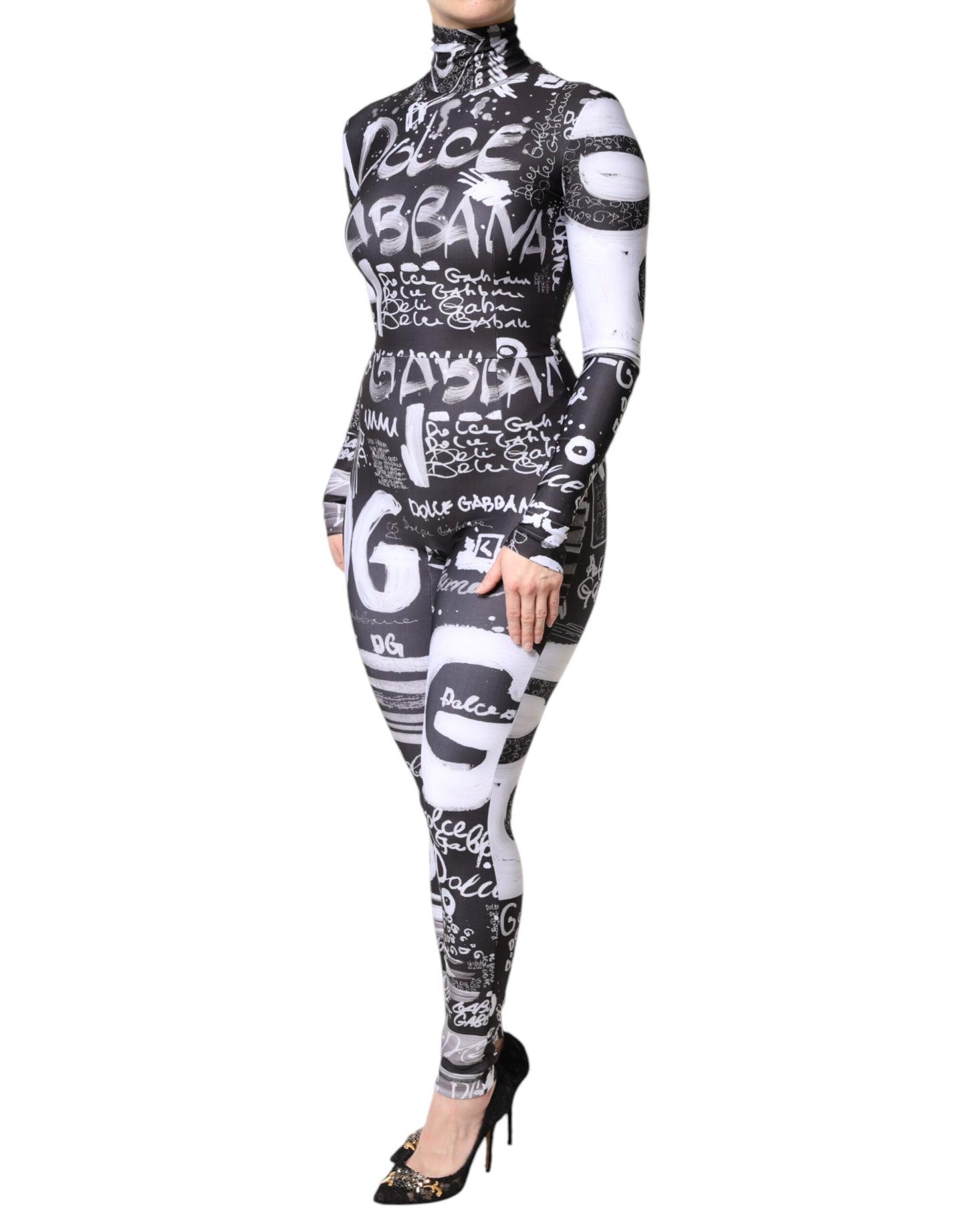 Dolce & Gabbana Sort Logo Turtleneck Bodycon Jumpsuit Kjole