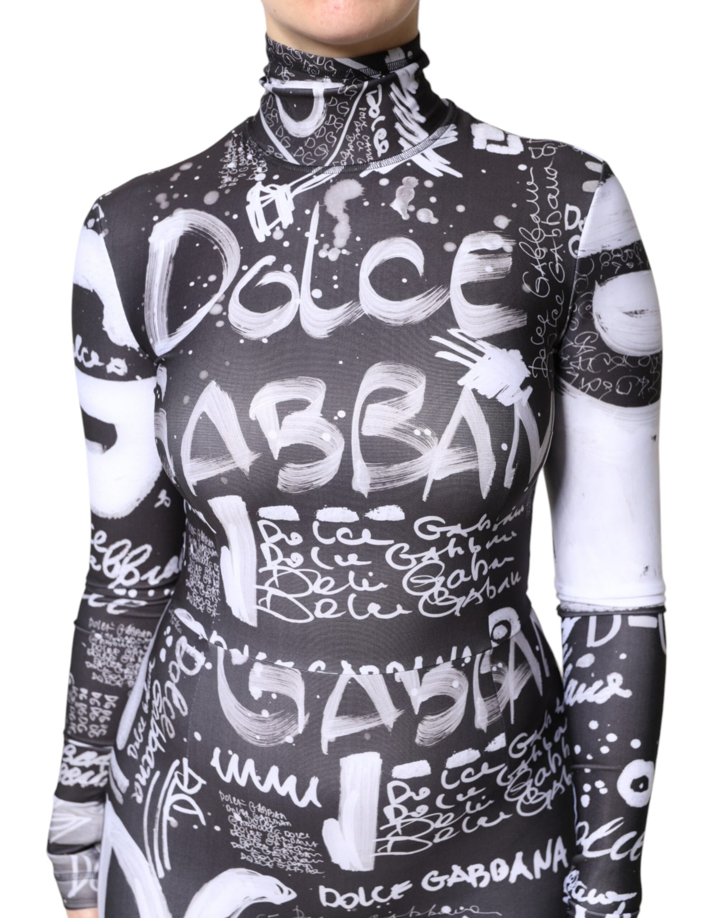 Dolce & Gabbana Sort Logo Turtleneck Bodycon Jumpsuit Kjole