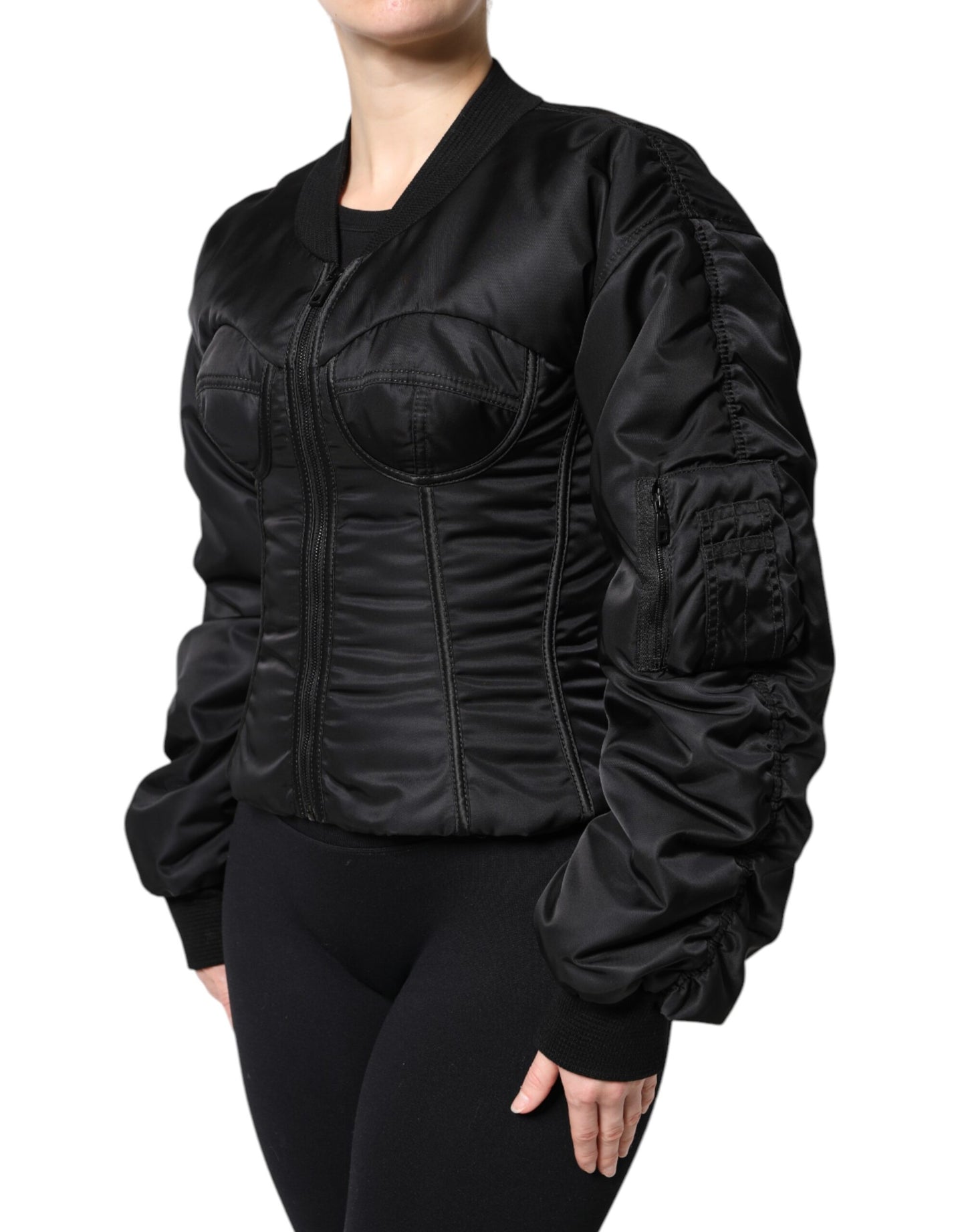 Dolce & Gabbana Sort Nylon Full Zip Bustier Korsetjakke