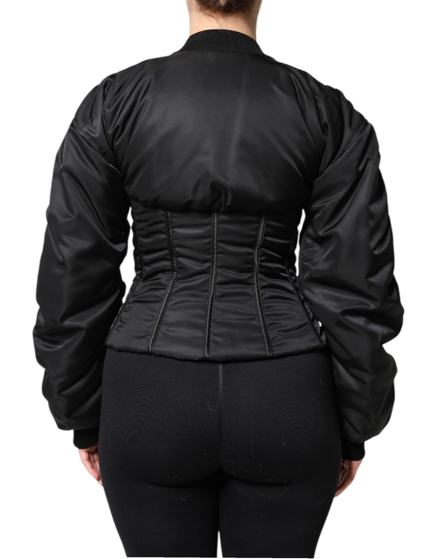 Dolce & Gabbana Sort Nylon Full Zip Bustier Korsetjakke