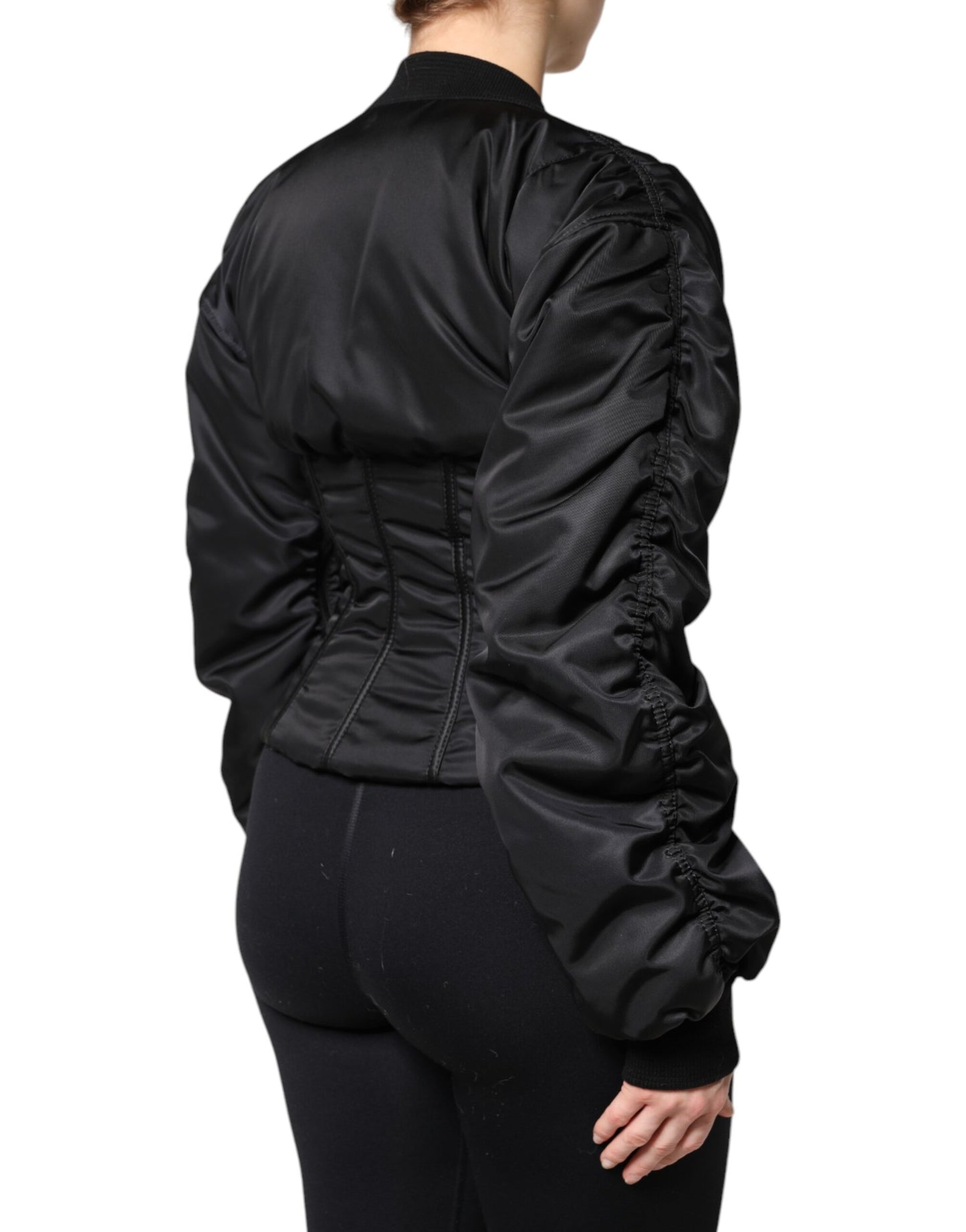 Dolce & Gabbana Sort Nylon Full Zip Bustier Korsetjakke