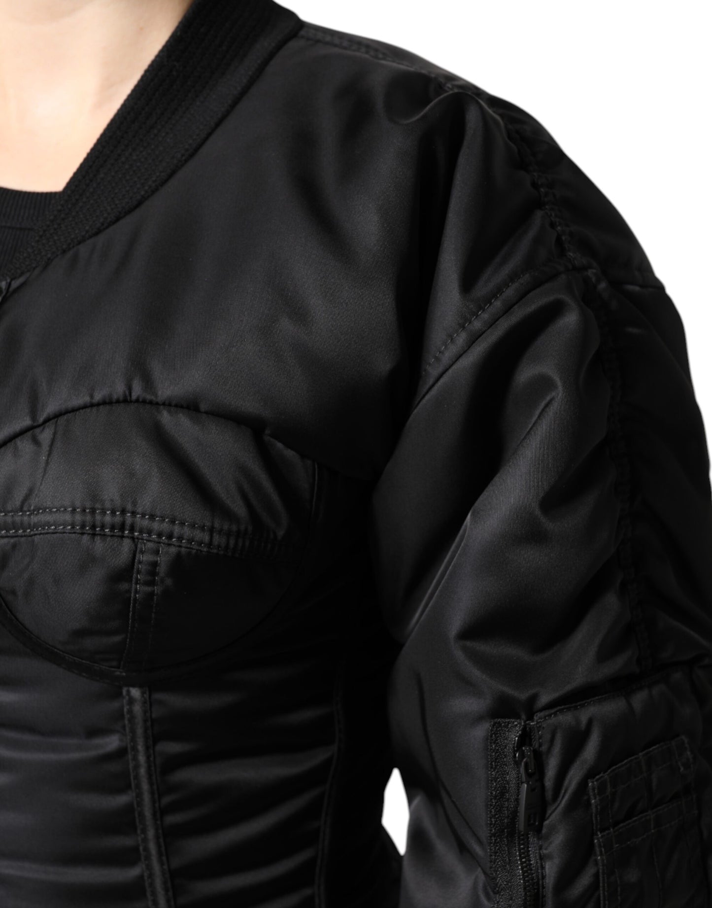 Dolce & Gabbana Sort Nylon Full Zip Bustier Korsetjakke