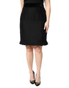 Dolce & Gabbana Sort Uld Frynser Højtaljet Pencil Mini Nederdel