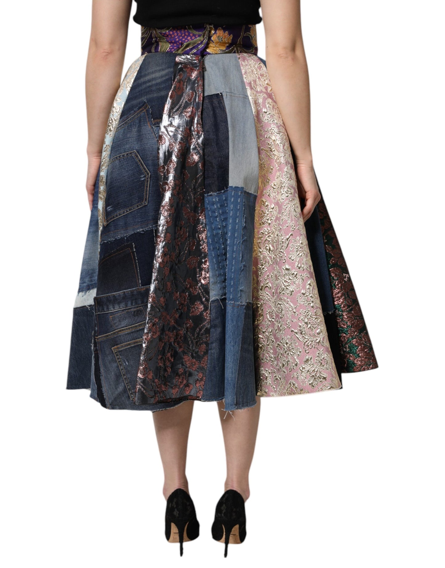 Dolce & Gabbana Flerfarvet Patchwork Højtaljet Midi-nederdel