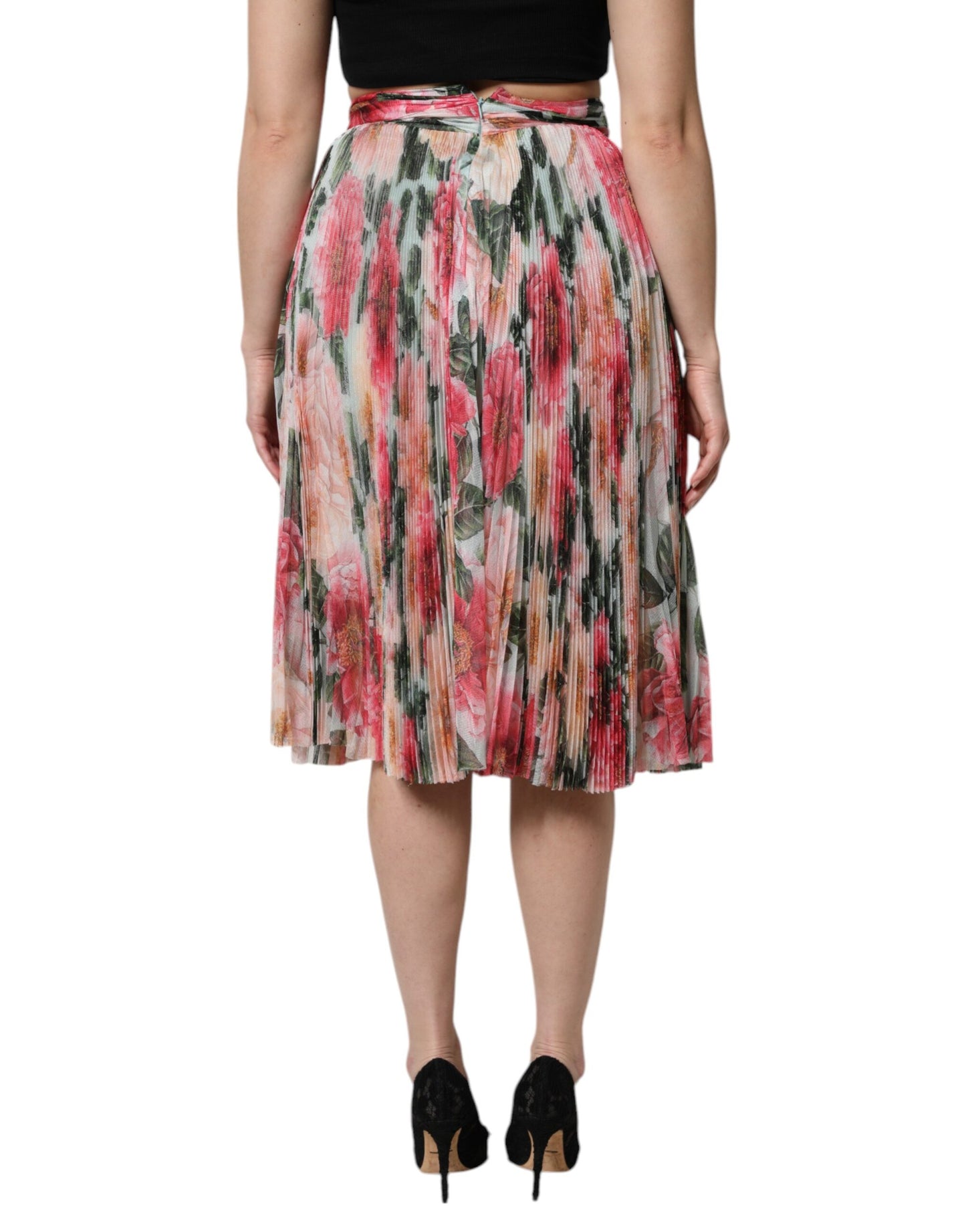 Dolce & Gabbana Flerfarvet Silke Blomsterprint Højtaljet Midi Nederdel