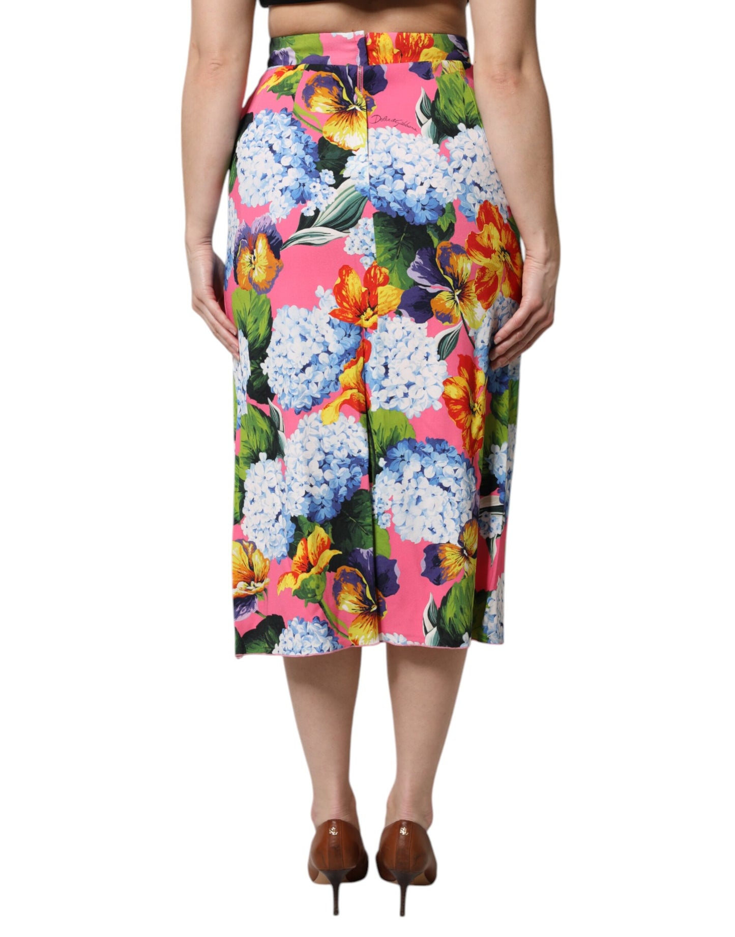 Dolce & Gabbana Flerfarvet Blomsterprint Højtaljet Midi-nederdel