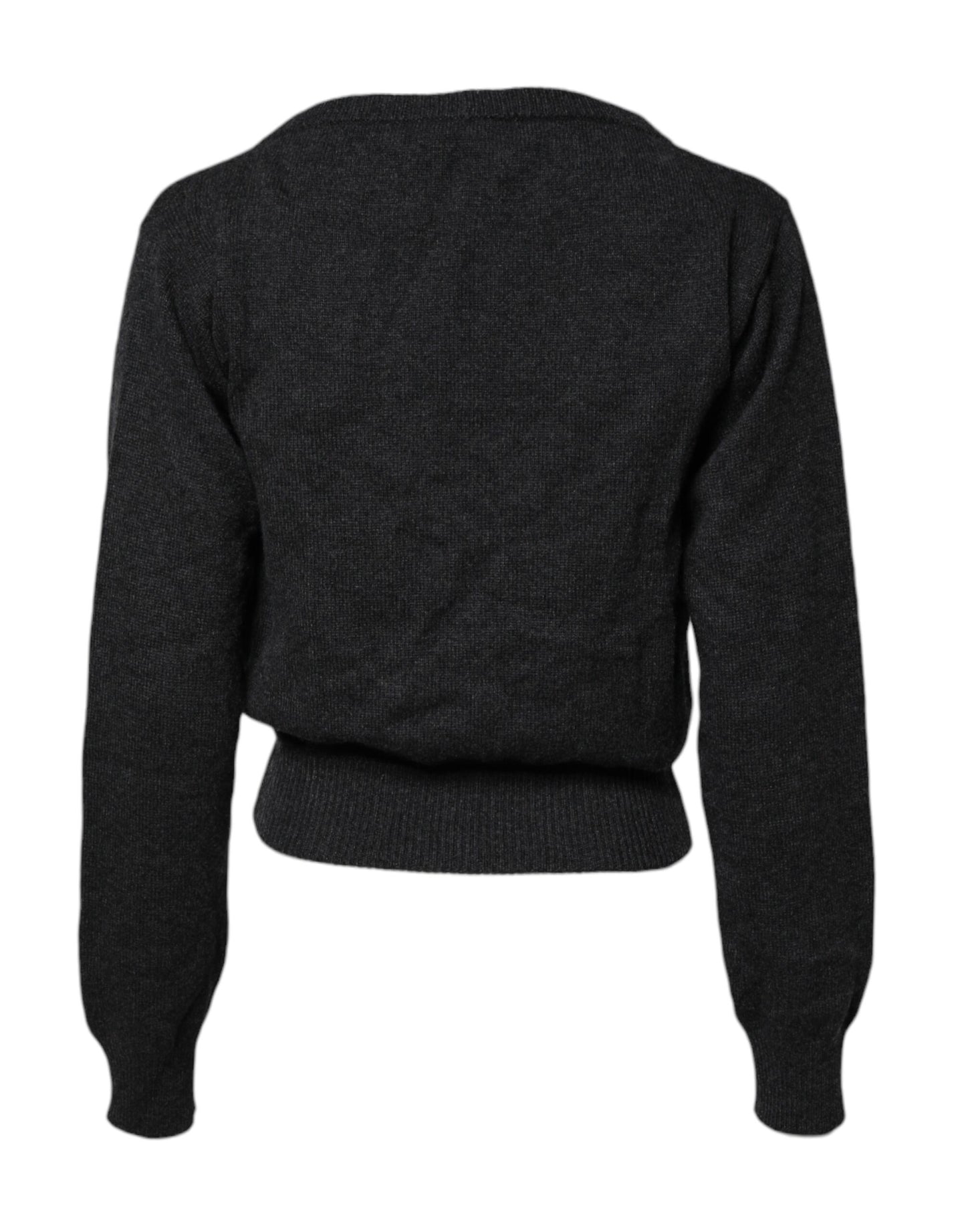 Dolce & Gabbana Grå Cashmere Pullover med Dyb V-hals