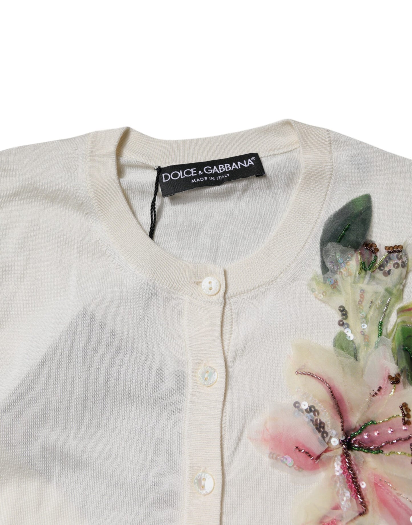 Dolce & Gabbana Cremefarvet Blomsterprintet Silke Cardigan