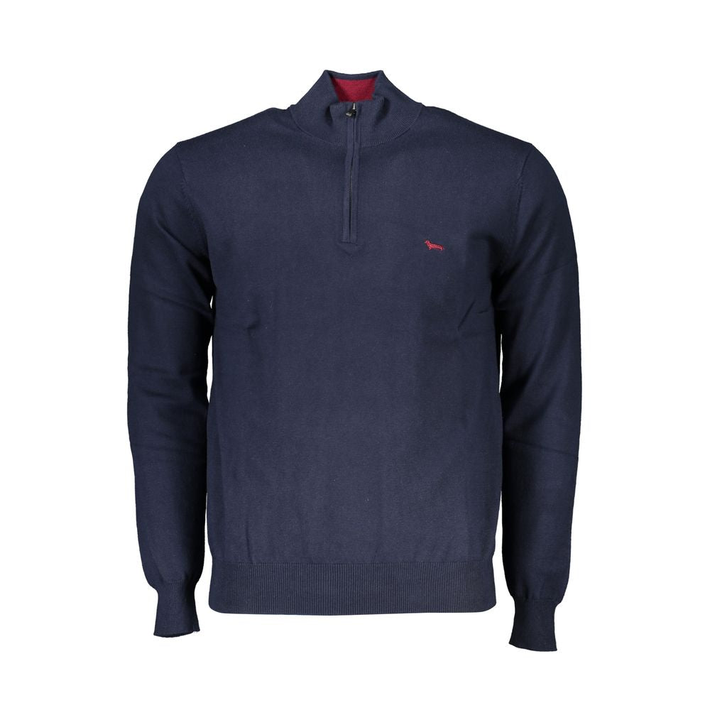 Harmont & Blaine Chic blå sweater med halv lynlås og broderidetaljer