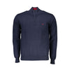 Harmont & Blaine Chic blå sweater med halv lynlås og broderidetaljer