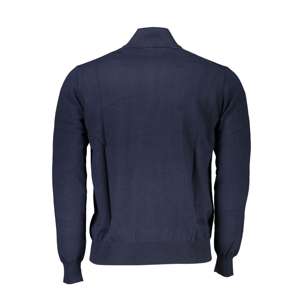 Harmont & Blaine Chic blå sweater med halv lynlås og broderidetaljer