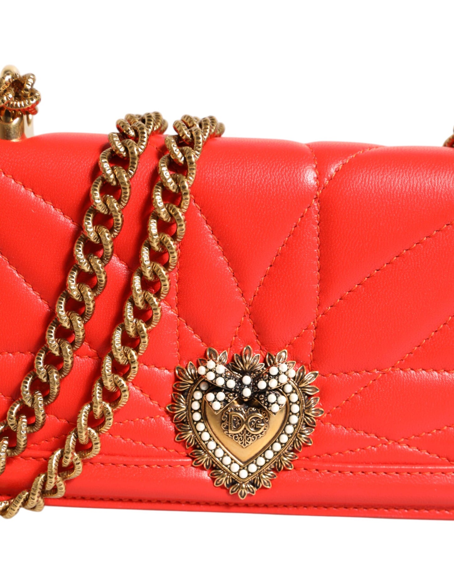 Dolce & Gabbana Rød Læder Quiltet Devotion Crossbody Mobiltaske
