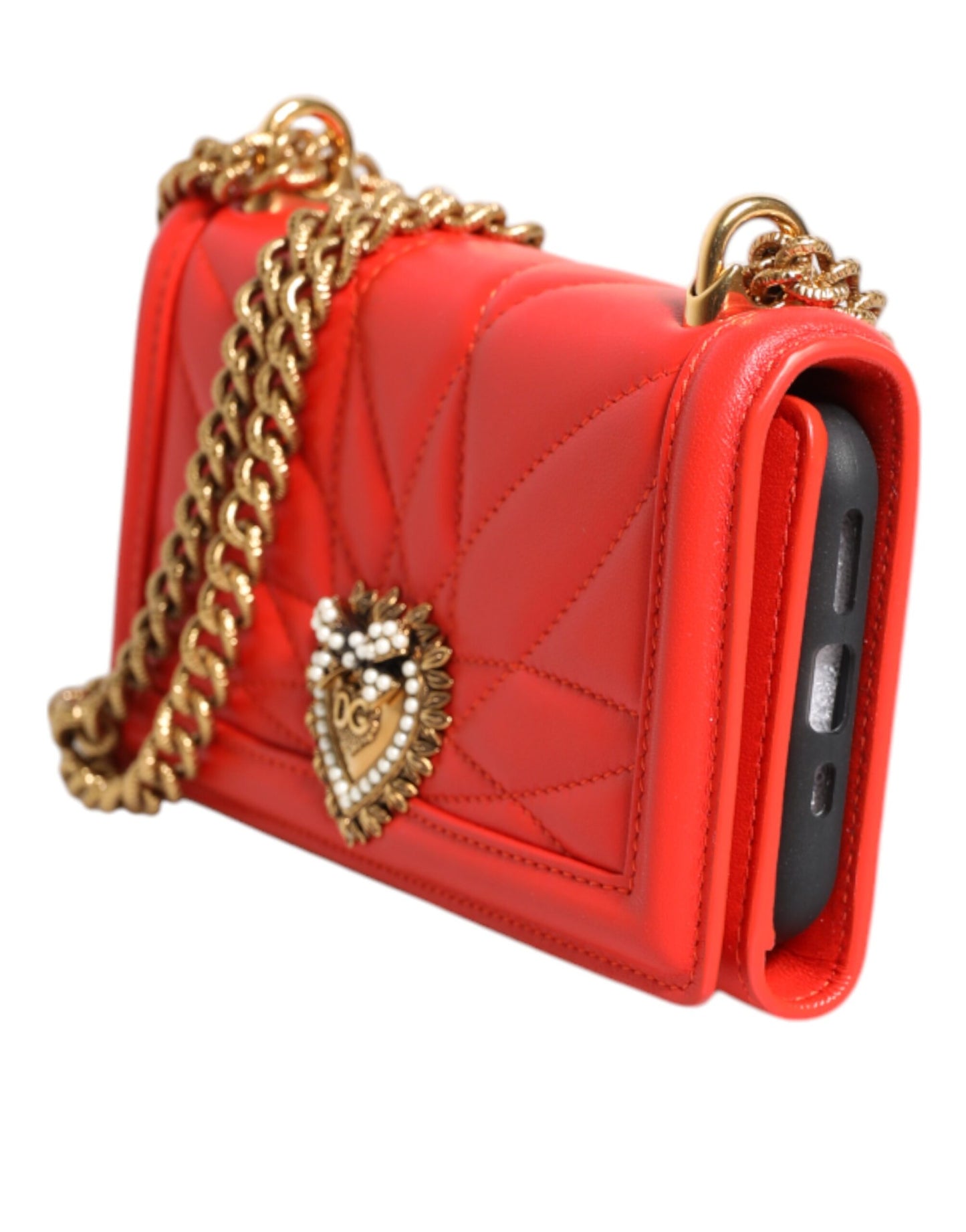 Dolce & Gabbana Rød Læder Quiltet Devotion Crossbody Mobiltaske