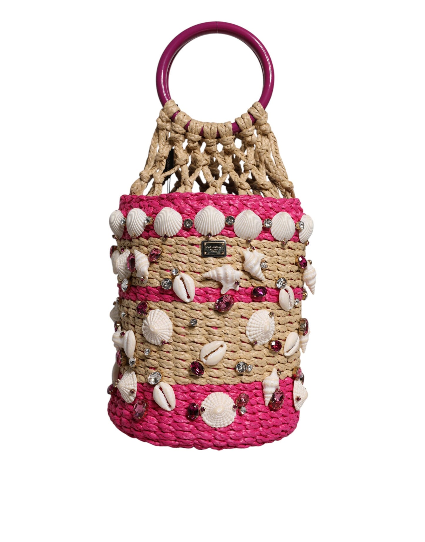Dolce & Gabbana Flerfarvet Bucket Raffia Muslingeskaller Krystaller Håndtaske