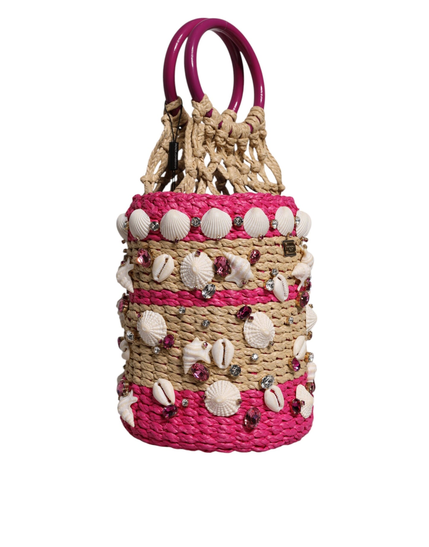 Dolce & Gabbana Flerfarvet Bucket Raffia Muslingeskaller Krystaller Håndtaske