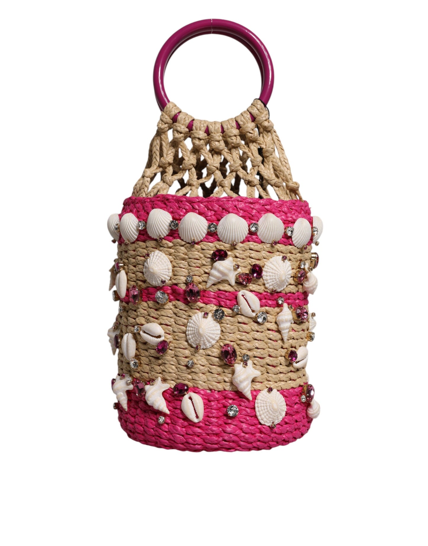 Dolce & Gabbana Flerfarvet Bucket Raffia Muslingeskaller Krystaller Håndtaske