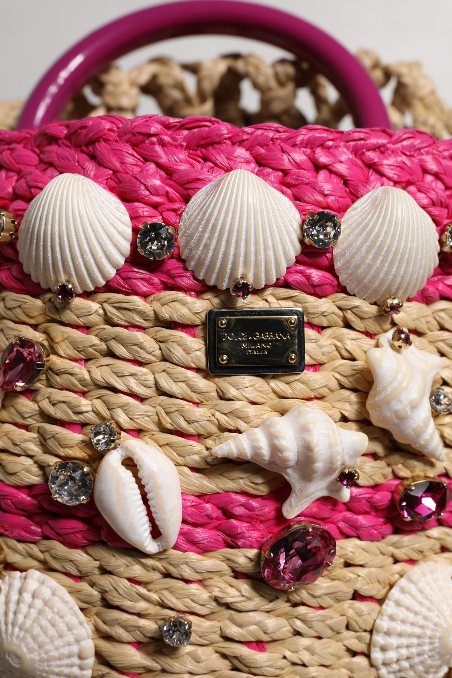 Dolce & Gabbana Flerfarvet Bucket Raffia Muslingeskaller Krystaller Håndtaske