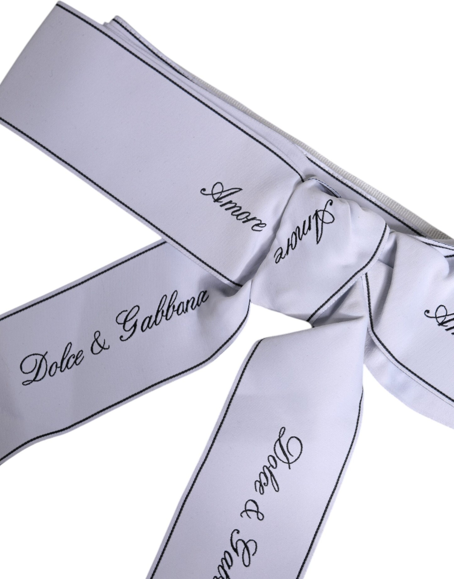 Dolce & Gabbana Hvidt Bælte med Bredt Sløjfe-logo i Taljen