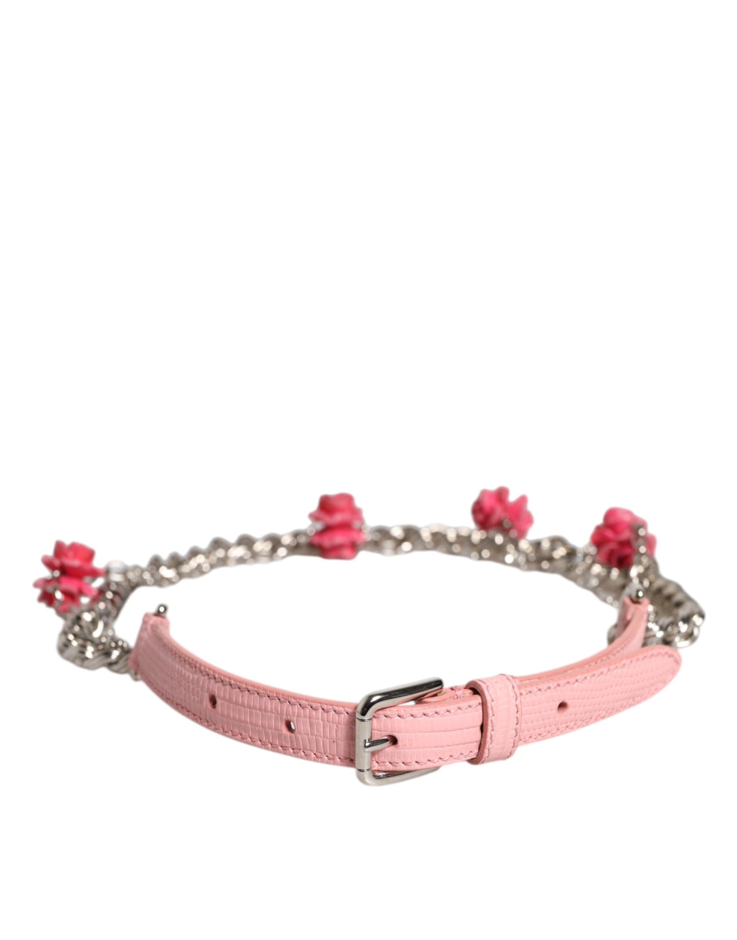 Dolce & Gabbana Pink Embelished Roses Tekstureret Læderbælte