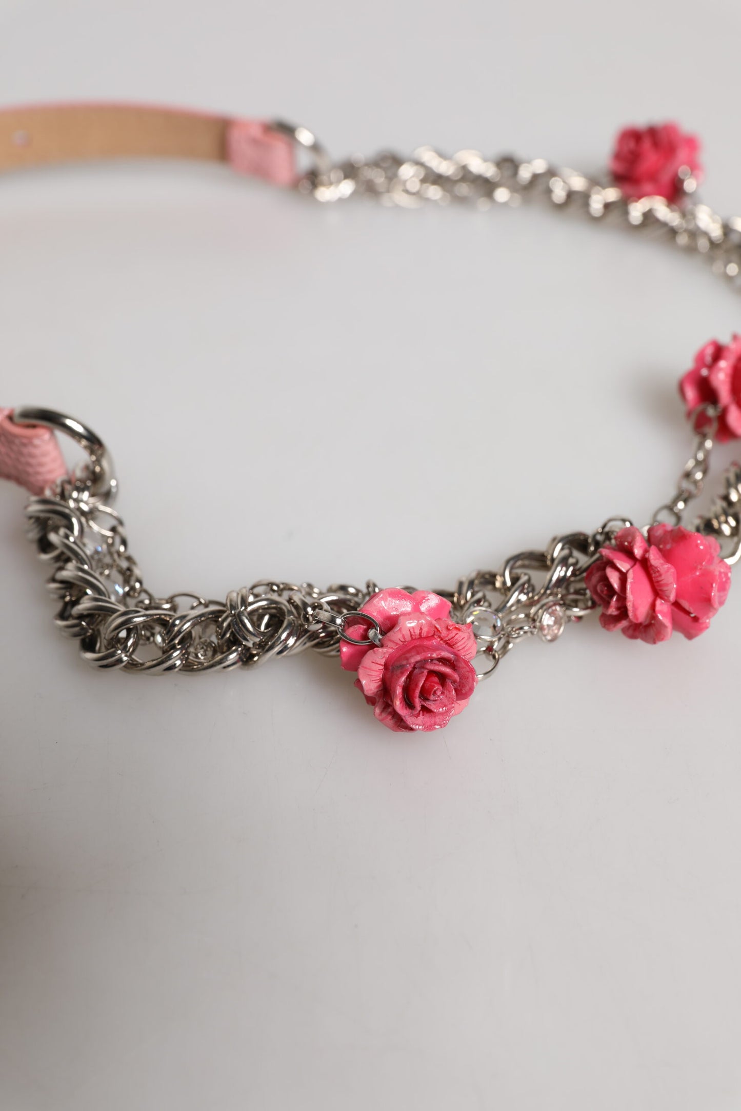 Dolce & Gabbana Pink Embelished Roses Tekstureret Læderbælte