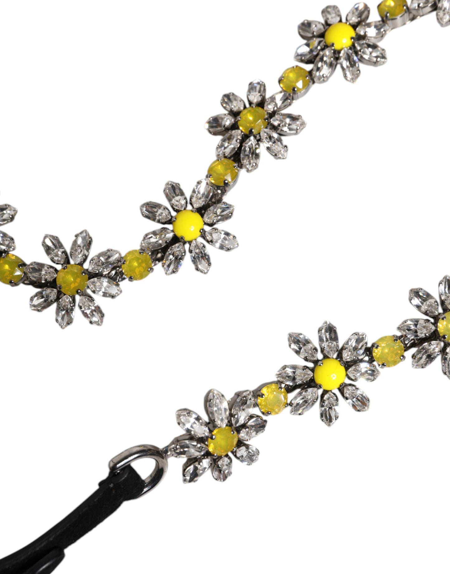 Dolce & Gabbana sort læderbælte med krystaludsmykning og Daisy-motiv