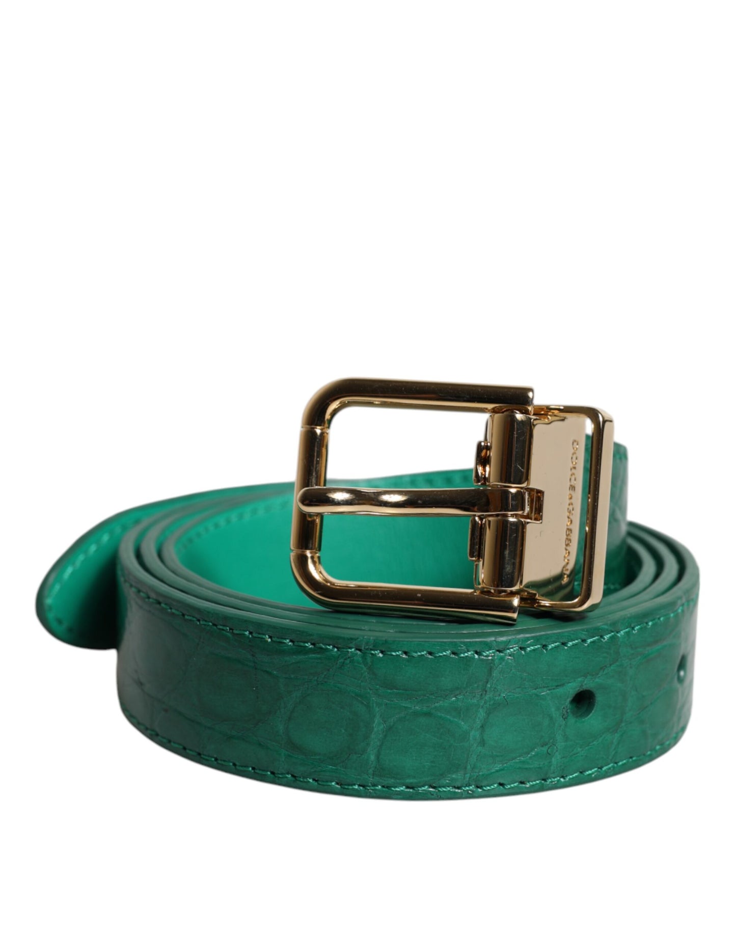 Dolce & Gabbana grønt læderbælte med metalspænde og logo