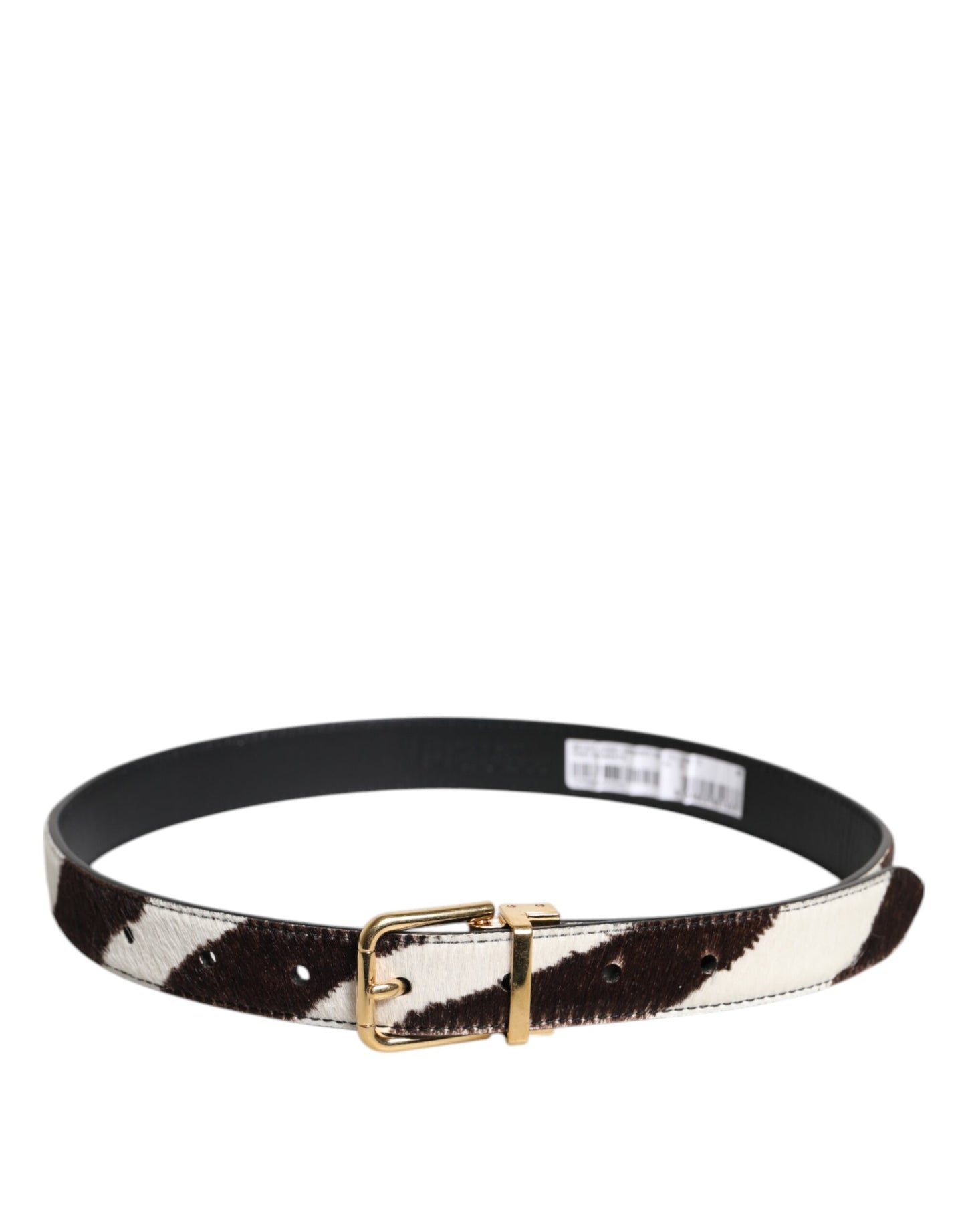 Dolce & Gabbana Sort/Hvid Pony Læder Bælte med Spænde