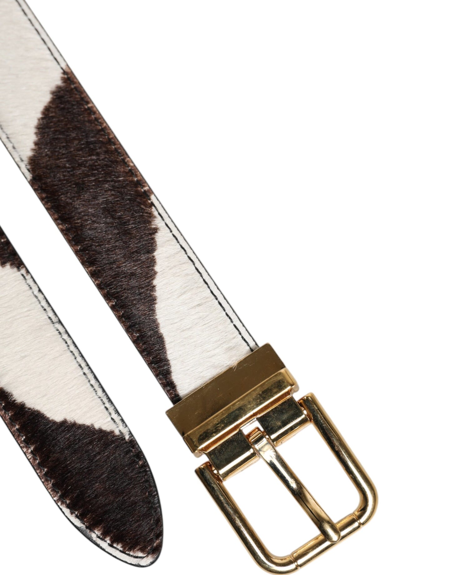 Dolce & Gabbana Sort/Hvid Pony Læder Bælte med Spænde
