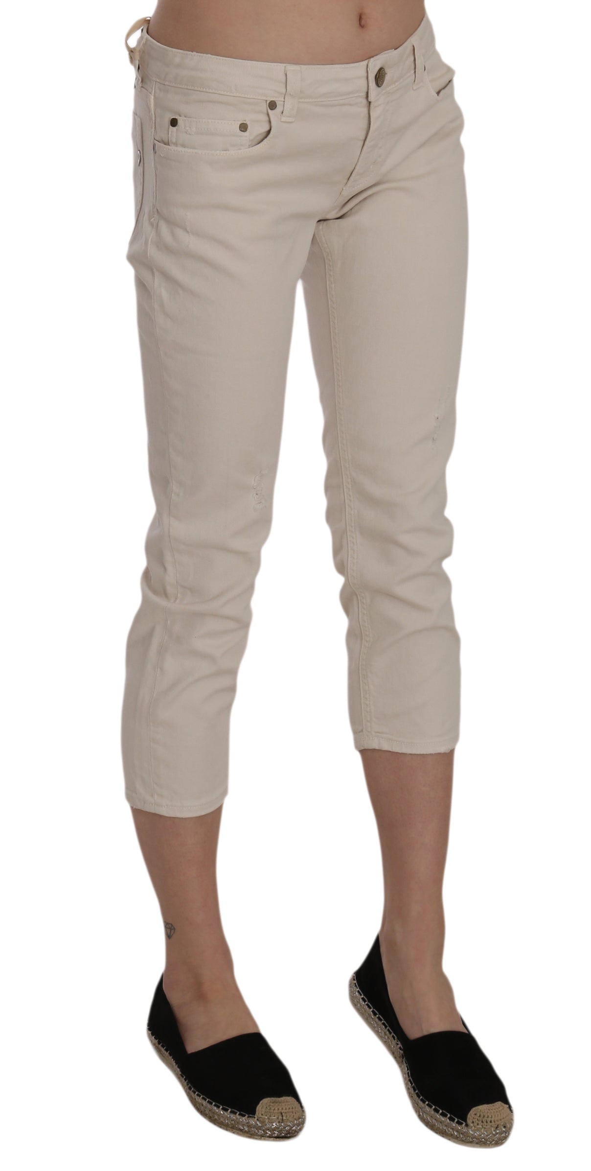 Dondup Beige Lavtalje Skinny Cropped Capri Bukser